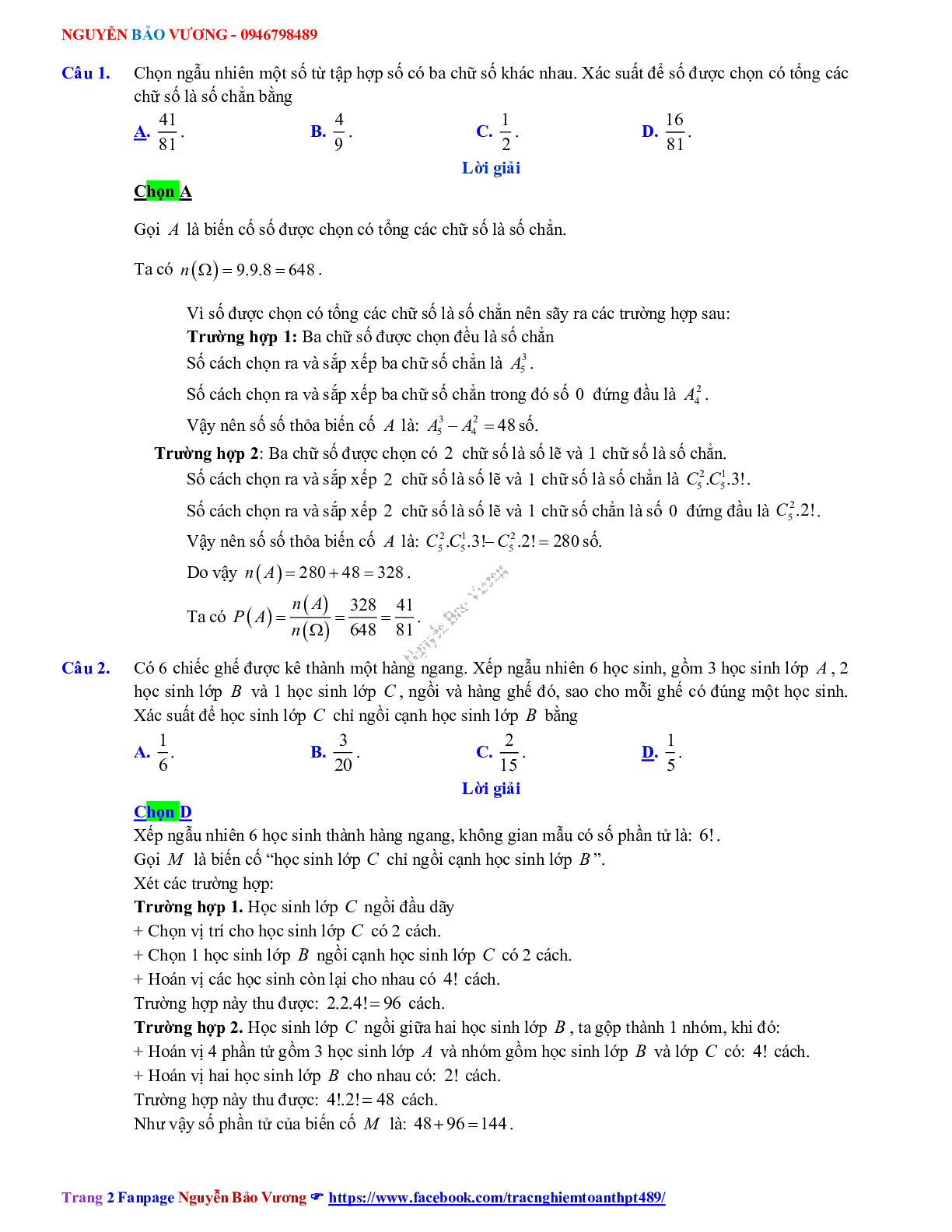 Phương pháp giải về Xác suất 2023 (lý thuyết và bài tập) (trang 9)