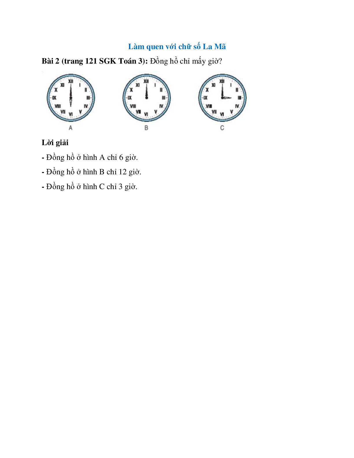 Đồng hồ chỉ mấy giờ Bài 2 trang 121 SGK Toán 3 (trang 1)