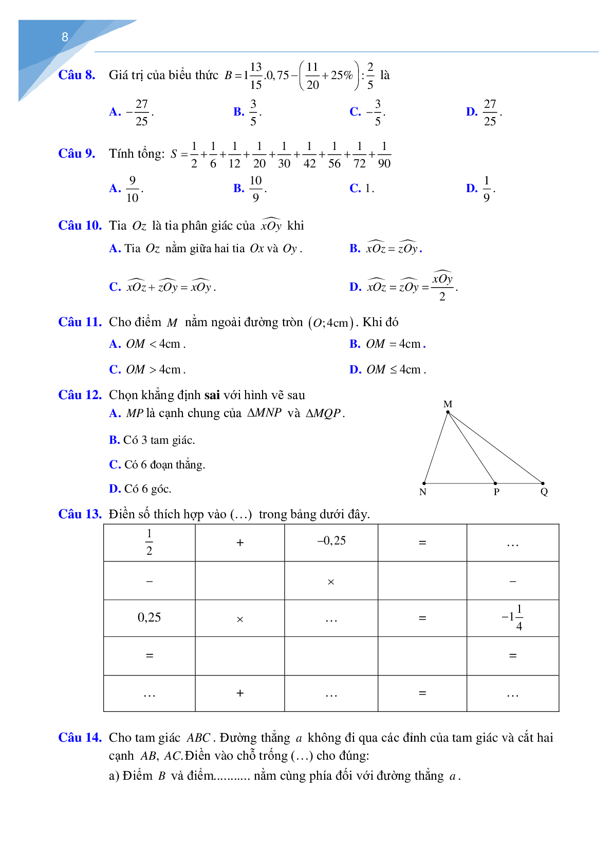 Đề cương ôn tập hè môn toán lớp 6 lên lớp 7 (trang 8)
