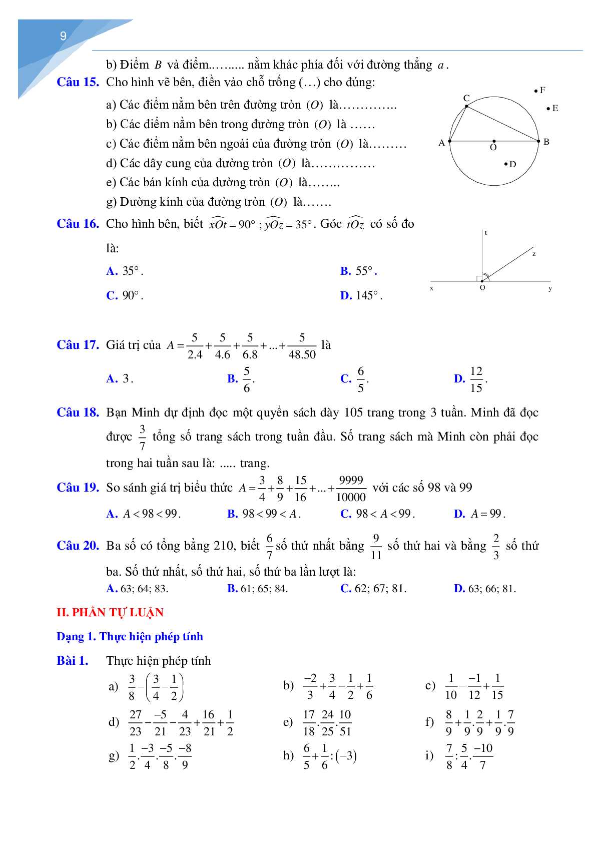 Đề cương ôn tập hè môn toán lớp 6 lên lớp 7 (trang 9)