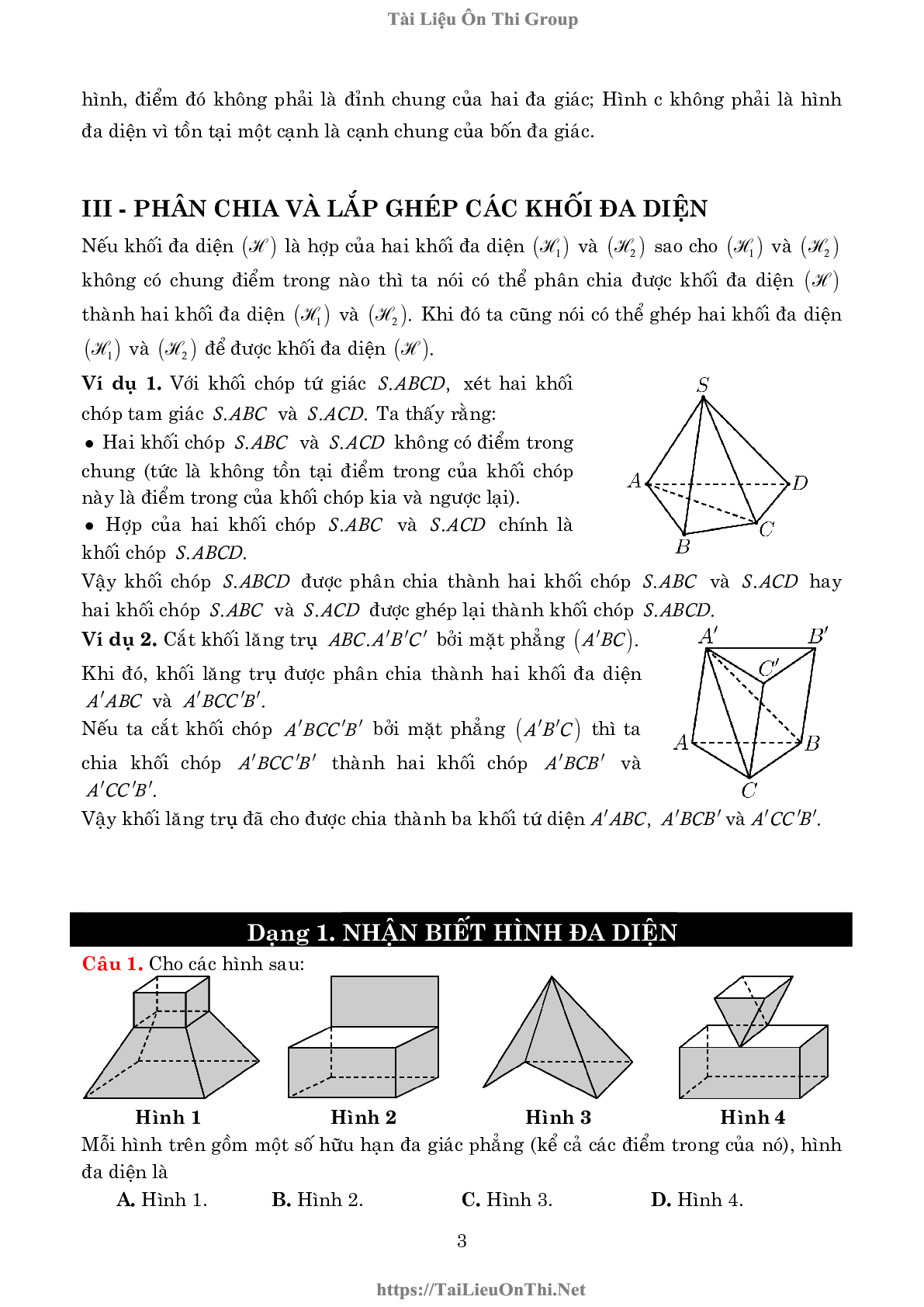 Lý thuyết và bài tập về khối đa diện và thể tích của chúng (trang 3)