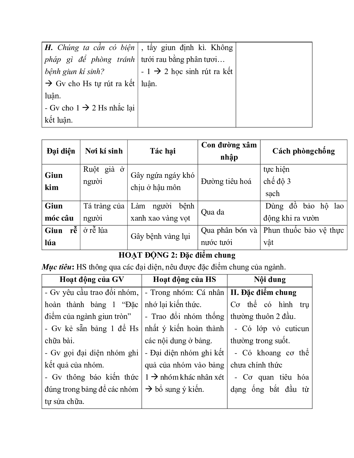 Giáo án Sinh học 7 Bài 14: Một số giun tròn khác và đặc điểm chung của ngành Giun tròn mới nhất - CV5512 (trang 3)