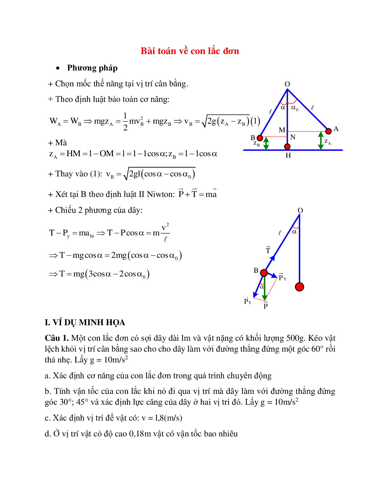 Phương pháp giải và bài tập về Bài toán về con lắc đơn có lời giải (trang 1)