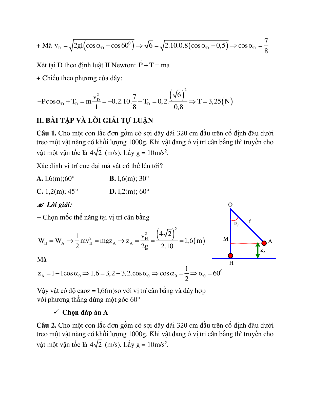 Phương pháp giải và bài tập về Bài toán về con lắc đơn có lời giải (trang 7)