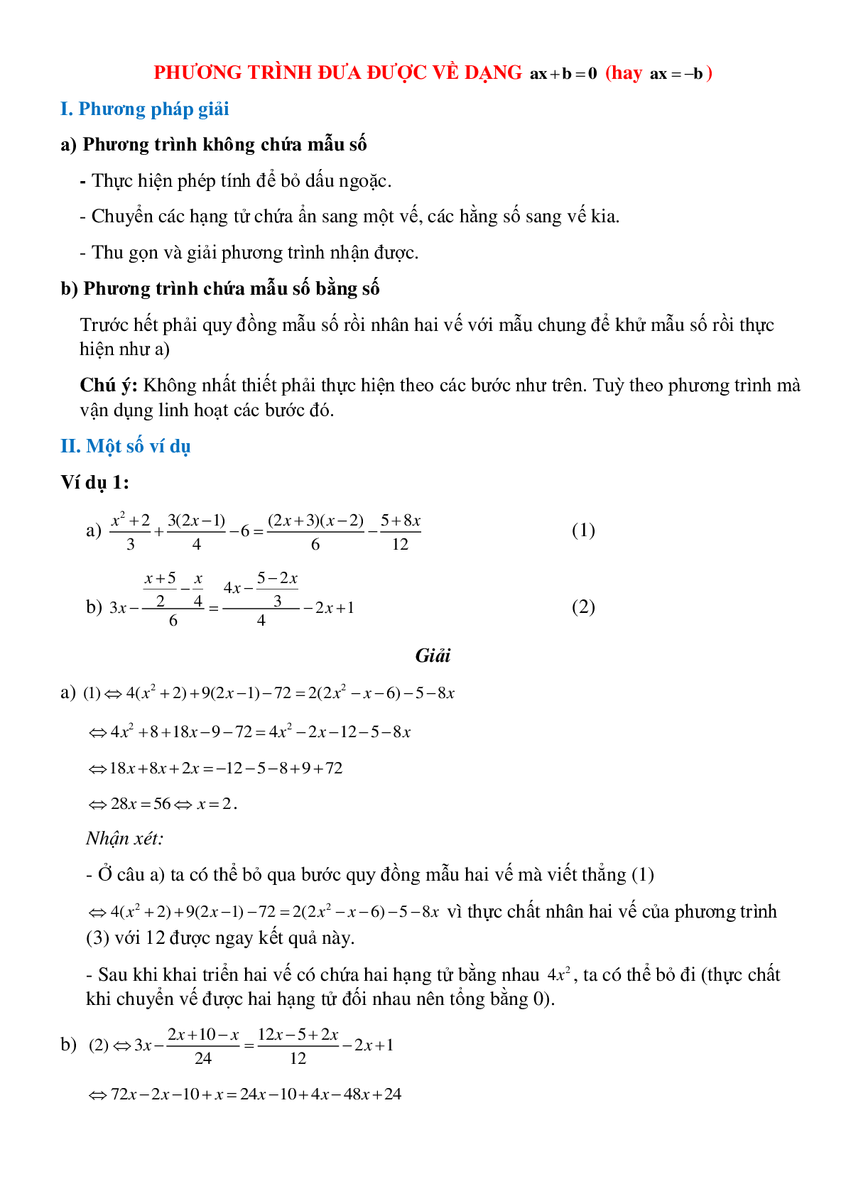 Phương trình đưa được về dạng y=ax+b (trang 1)