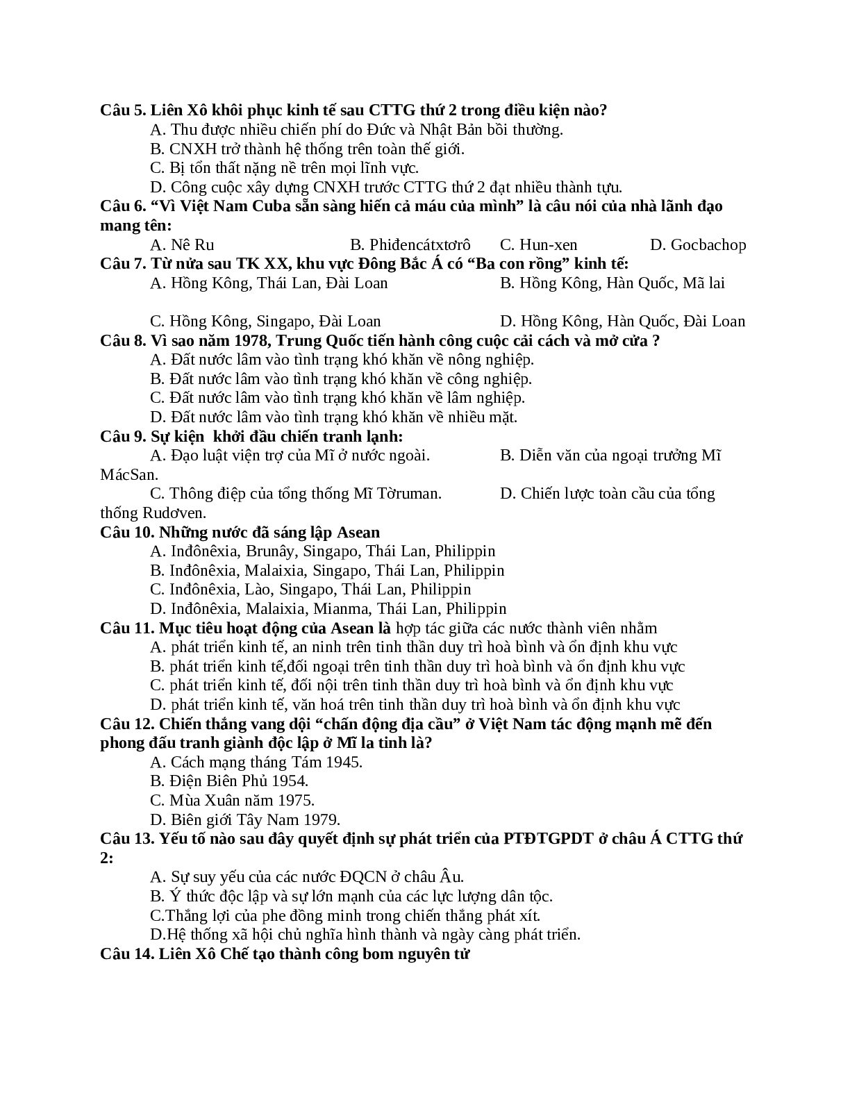 Giáo án Lịch sử 12 kiểm tra 1 tiết ôn tập chương mới nhất (trang 2)