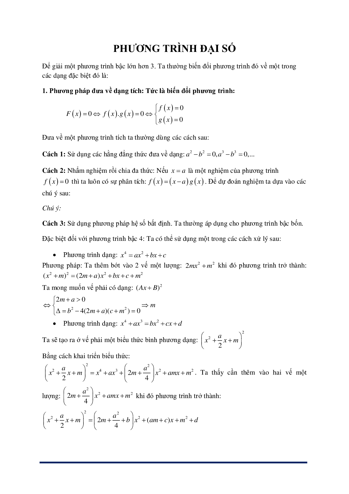 Phương pháp giải Phương trình bậc cao và phương trình phân thức (trang 1)