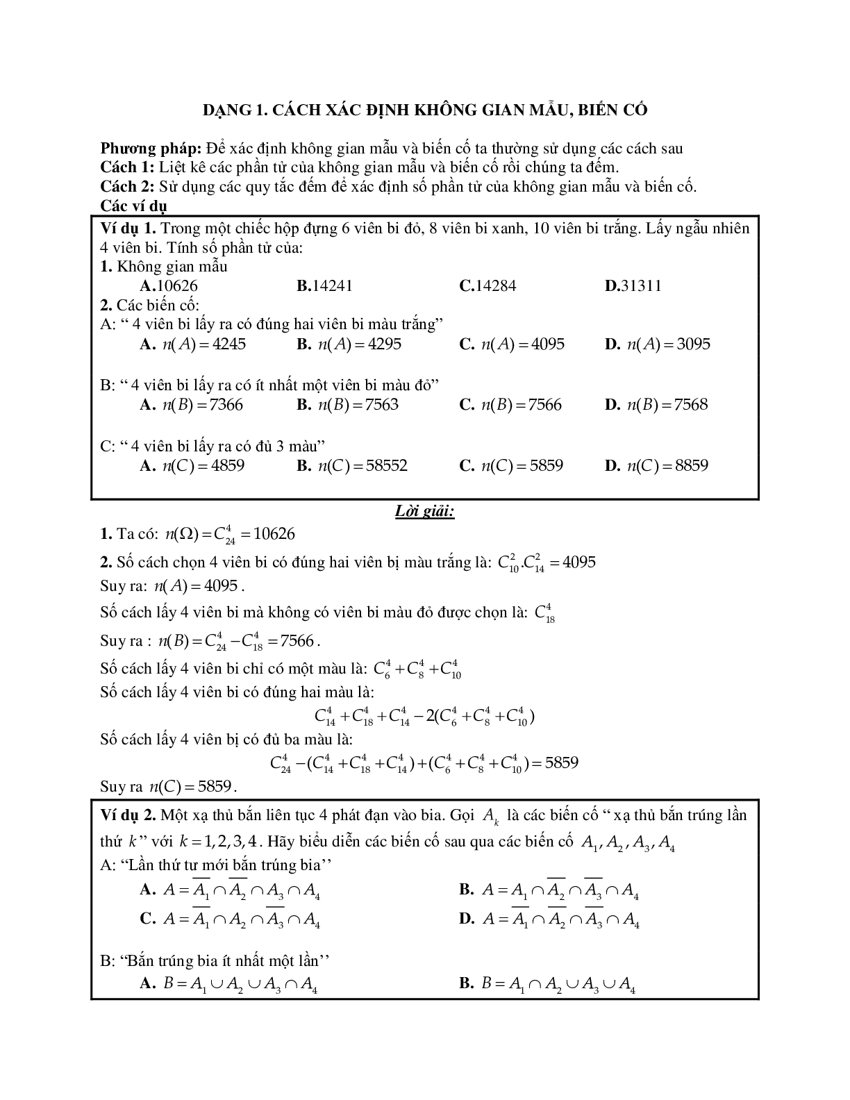 Phương pháp giải và bài tập về Cách xác định không gian mẫu, biến cố (trang 1)