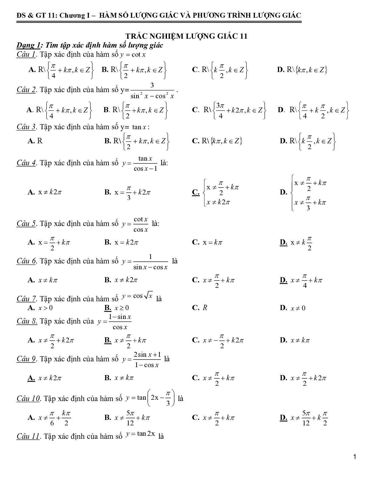 172 bài tập trắc nghiệm hàm số lượng giác và phương trình lượng giác - có đáp án 2023 (trang 2)