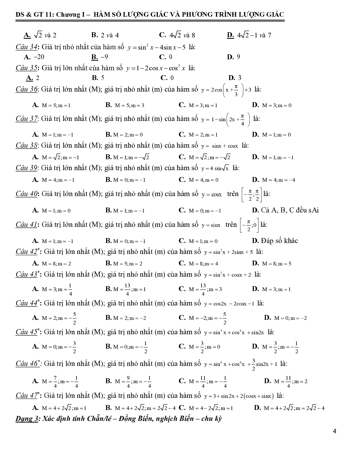 172 bài tập trắc nghiệm hàm số lượng giác và phương trình lượng giác - có đáp án 2023 (trang 5)