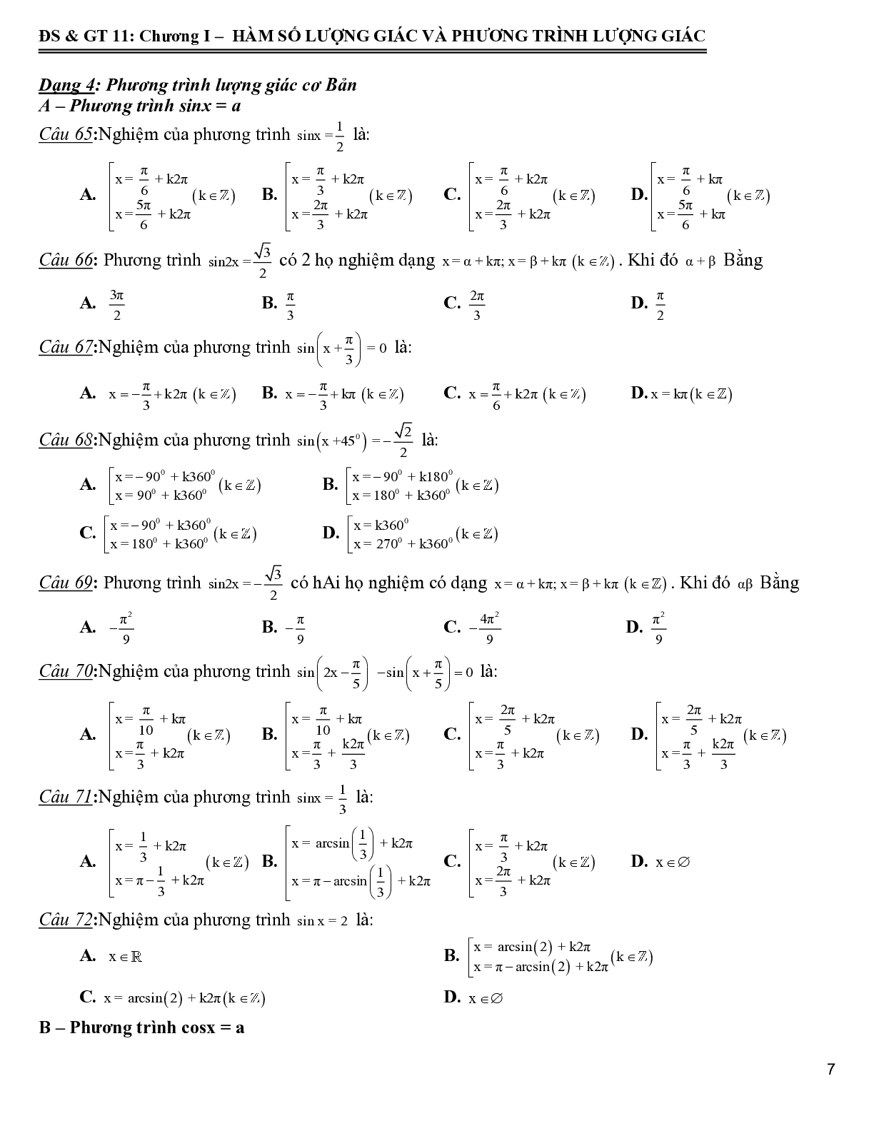 172 bài tập trắc nghiệm hàm số lượng giác và phương trình lượng giác - có đáp án 2023 (trang 8)