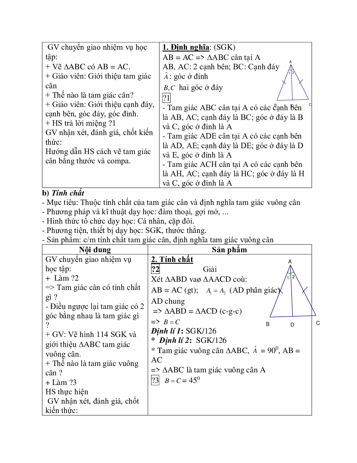 Giáo án Toán học 7 bài 6: Tam giác cân chuẩn nhất (trang 2)