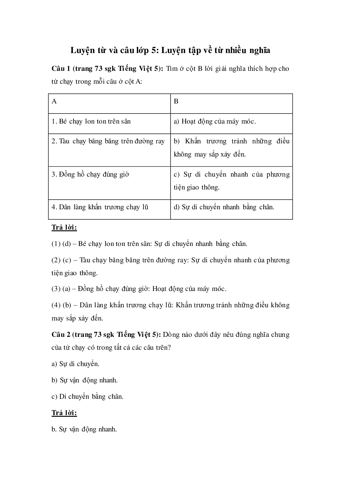 Soạn Tiếng Việt lớp 5: Luyện từ và câu: Luyện tập về từ nhiều nghĩa mới nhất (trang 1)