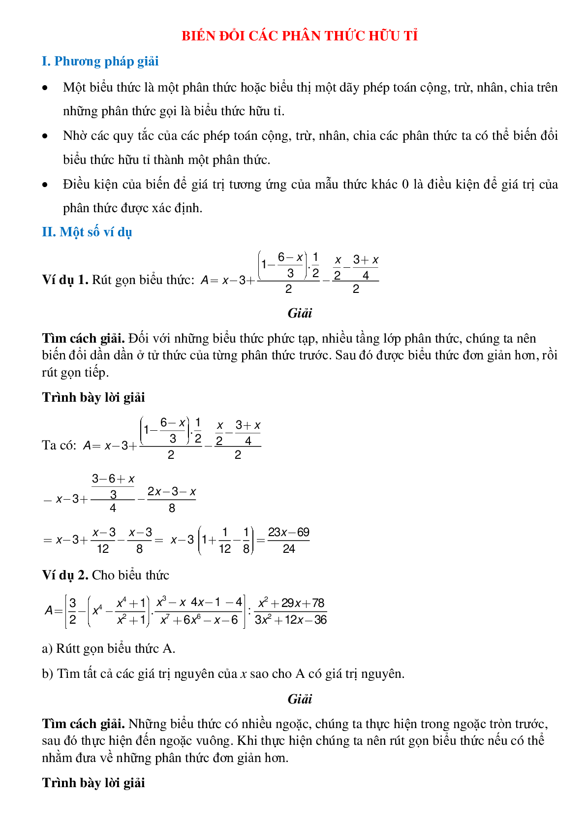 Biến đổi các phân thức hữu tỉ và cách giải bài tập (trang 1)