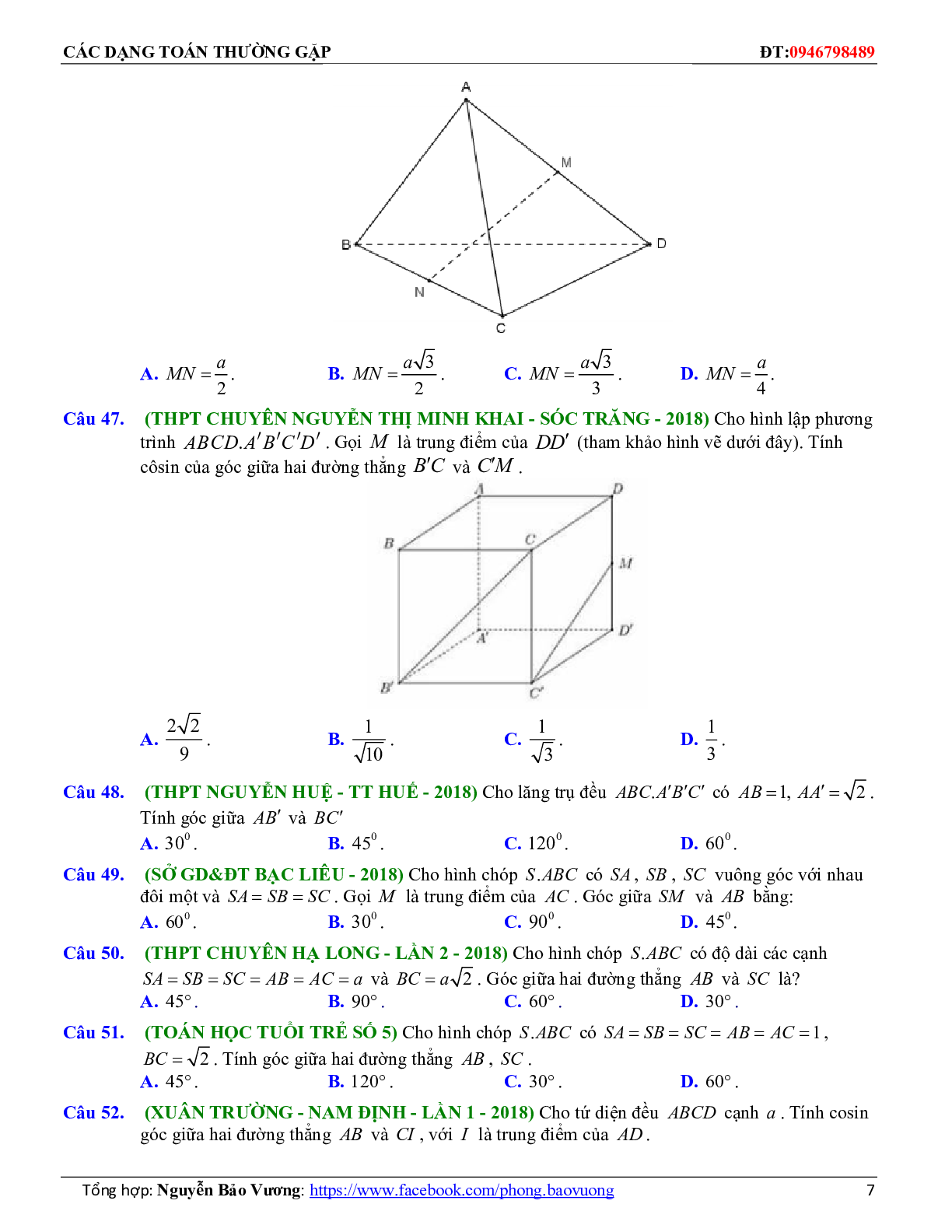 Bài tập trắc nghiệm hai đường thẳng vuông góc có đáp án và lời giải 2023 (trang 7)