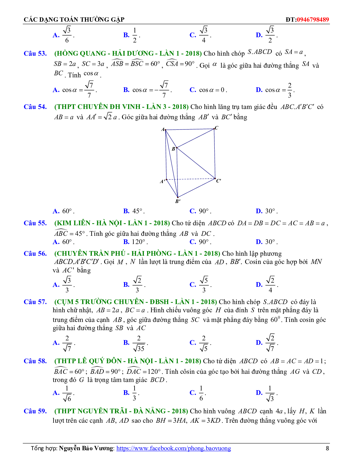 Bài tập trắc nghiệm hai đường thẳng vuông góc có đáp án và lời giải 2023 (trang 8)