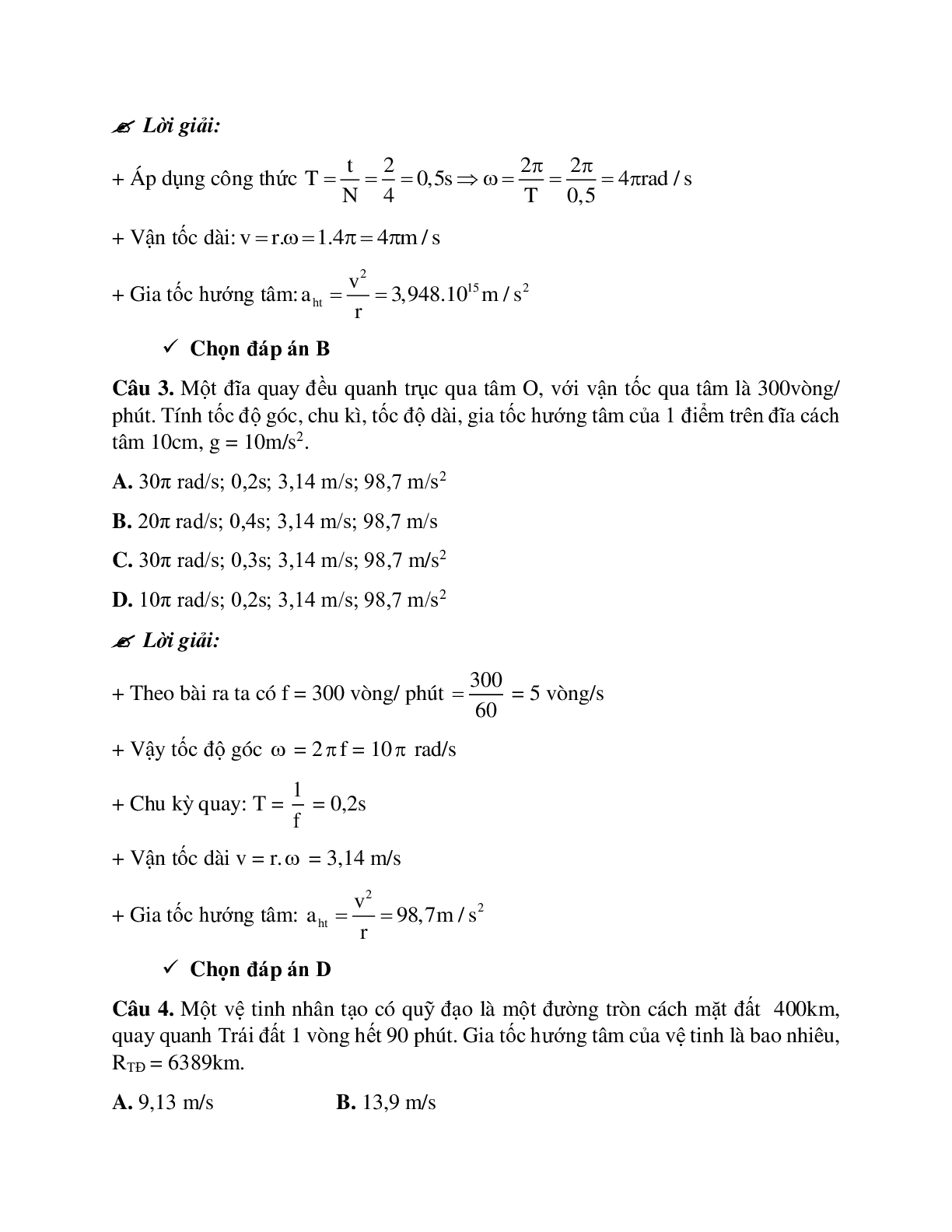 Phương pháp giải và bài tập về Các bài toán liên quan đến gia tốc hướng tâm chọn lọc (trang 2)