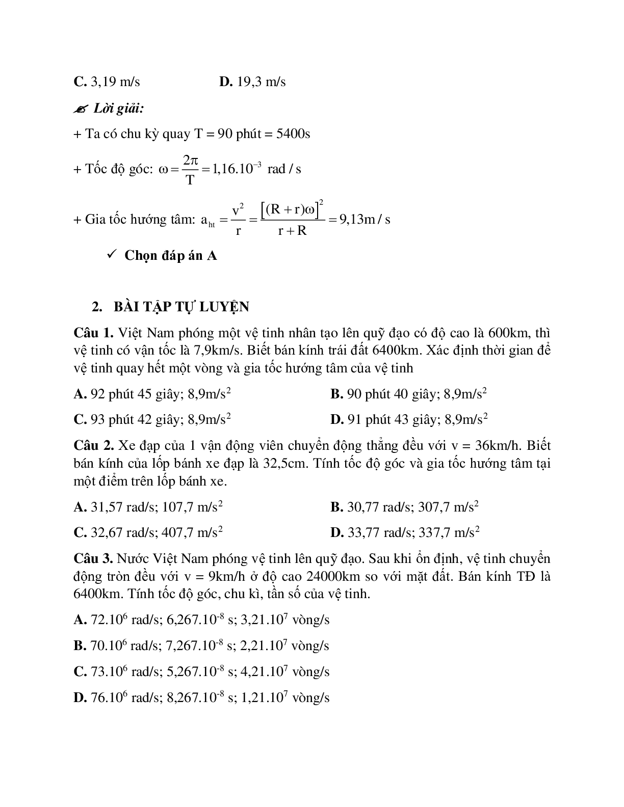 Phương pháp giải và bài tập về Các bài toán liên quan đến gia tốc hướng tâm chọn lọc (trang 3)