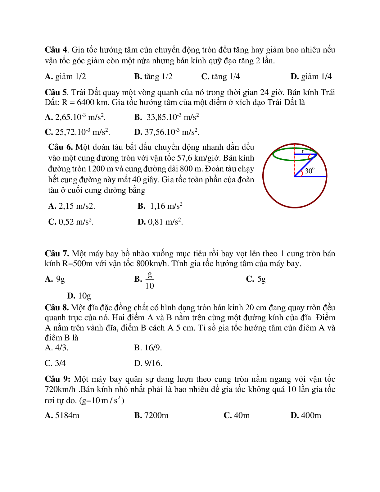 Phương pháp giải và bài tập về Các bài toán liên quan đến gia tốc hướng tâm chọn lọc (trang 4)