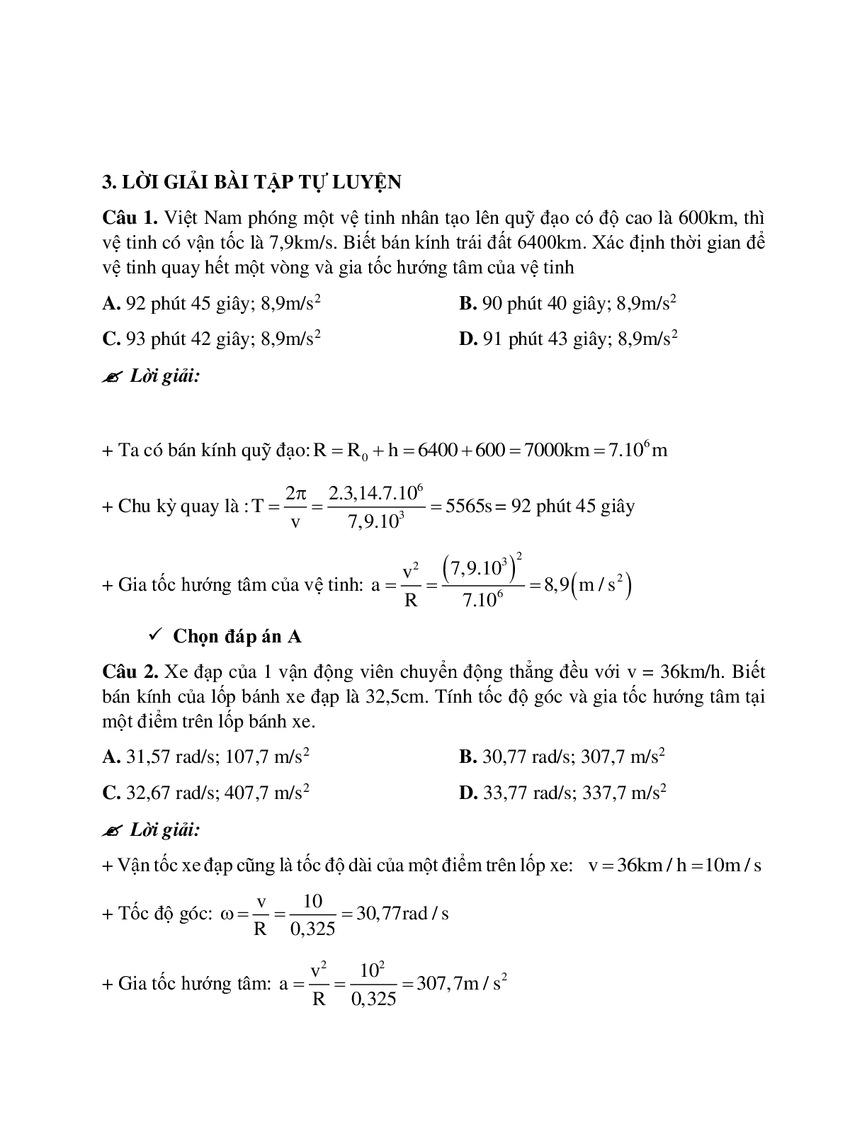 Phương pháp giải và bài tập về Các bài toán liên quan đến gia tốc hướng tâm chọn lọc (trang 5)