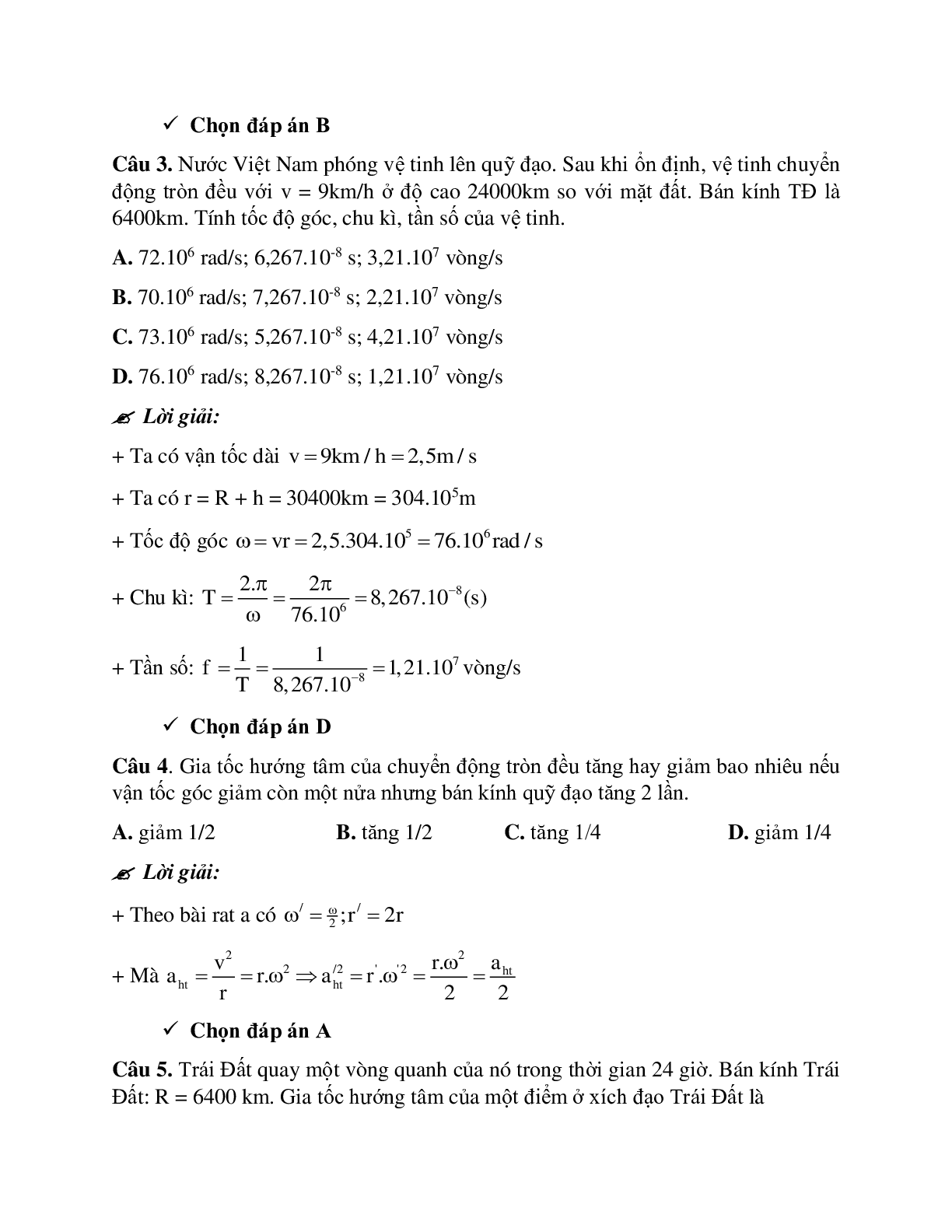 Phương pháp giải và bài tập về Các bài toán liên quan đến gia tốc hướng tâm chọn lọc (trang 6)