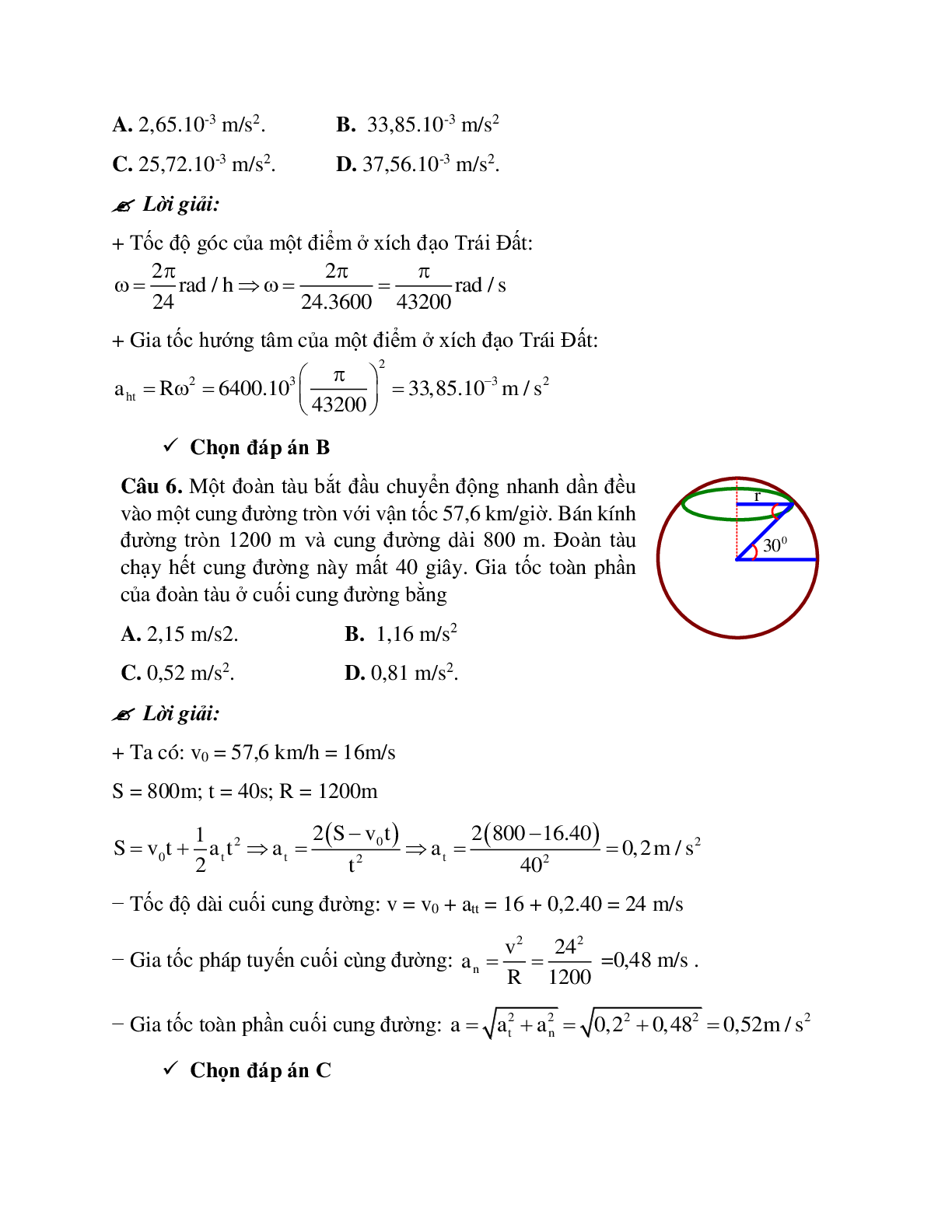 Phương pháp giải và bài tập về Các bài toán liên quan đến gia tốc hướng tâm chọn lọc (trang 7)