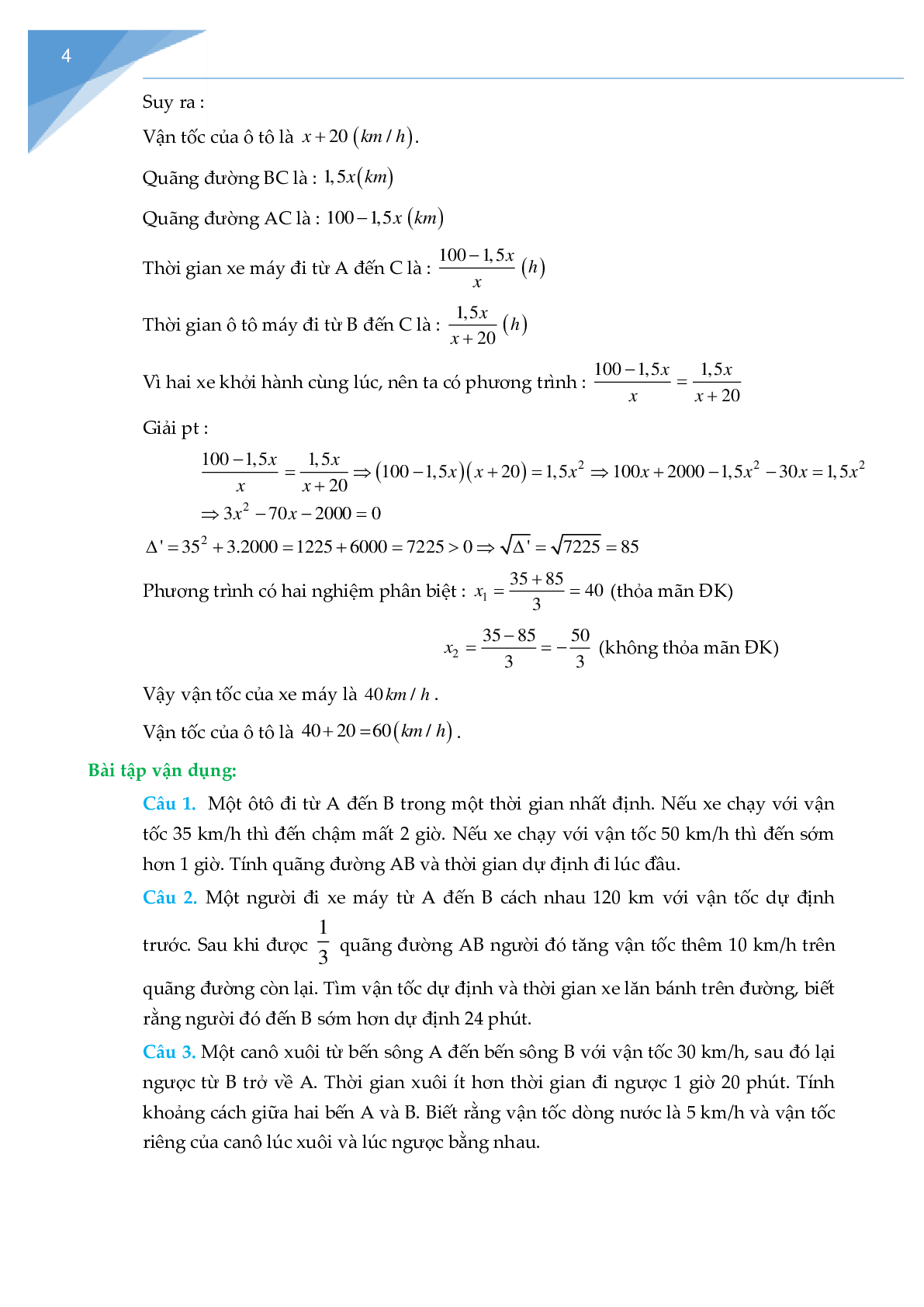 Giải bài toán bằng cách lập phương trình, hệ phương trình Toán 9 (trang 4)