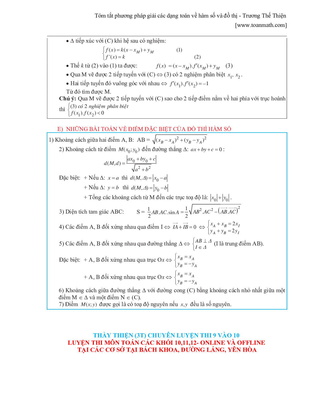 Tóm tắt phương pháp giải các dạng toán về hàm số và đồ thị (trang 10)
