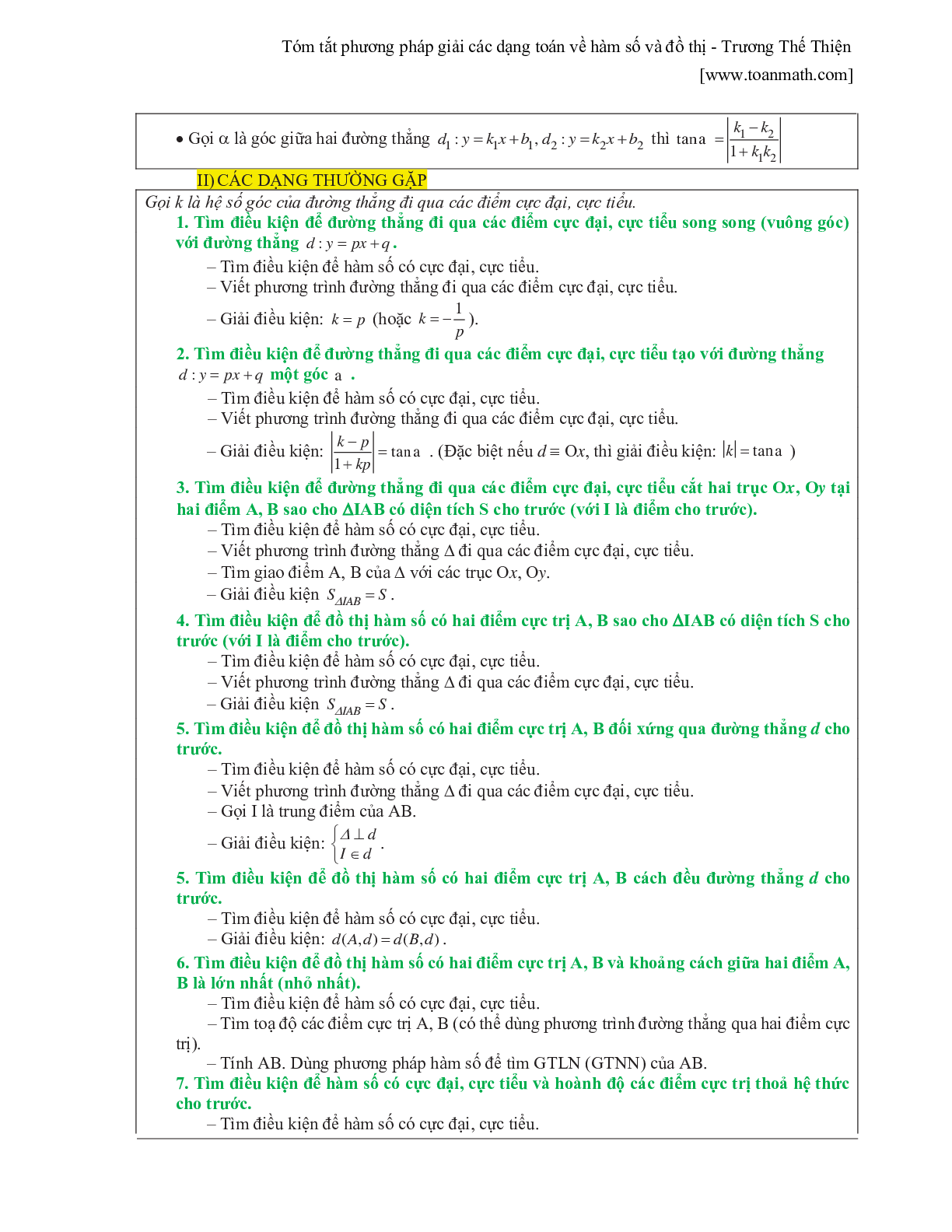 Tóm tắt phương pháp giải các dạng toán về hàm số và đồ thị (trang 4)