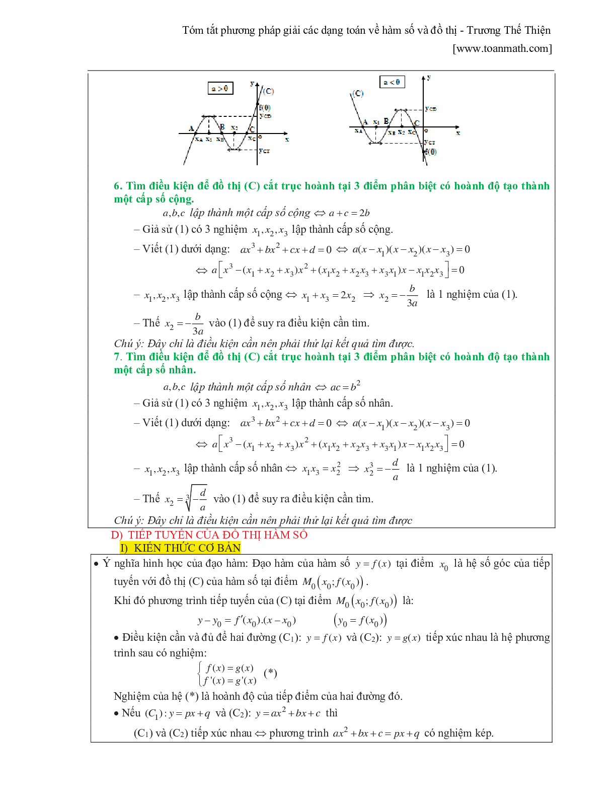 Tóm tắt phương pháp giải các dạng toán về hàm số và đồ thị (trang 7)