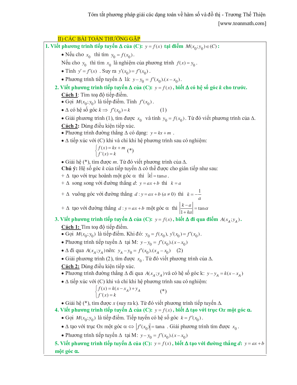 Tóm tắt phương pháp giải các dạng toán về hàm số và đồ thị (trang 8)