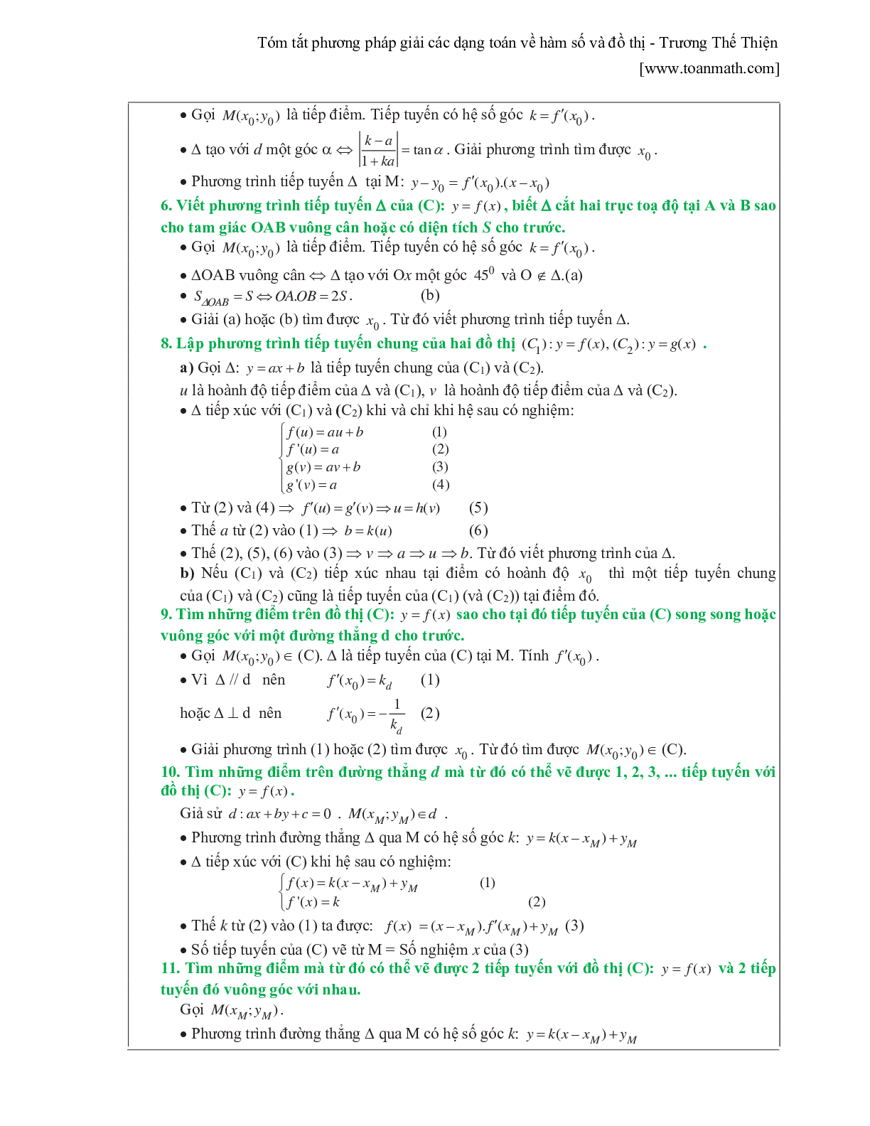 Tóm tắt phương pháp giải các dạng toán về hàm số và đồ thị (trang 9)