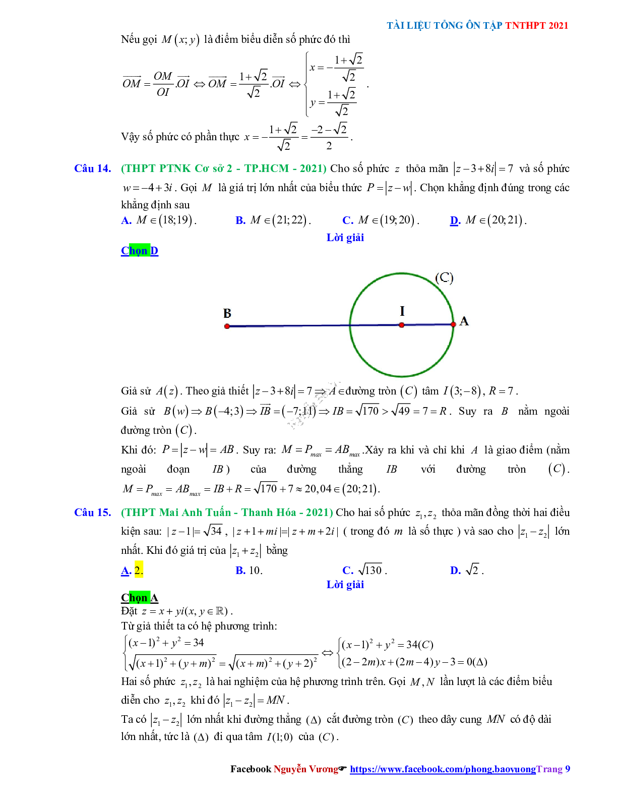 Trắc nghiệm Ôn thi THPT QG Toán 12: Đáp án số phức mức độ vận dụng cao (trang 9)
