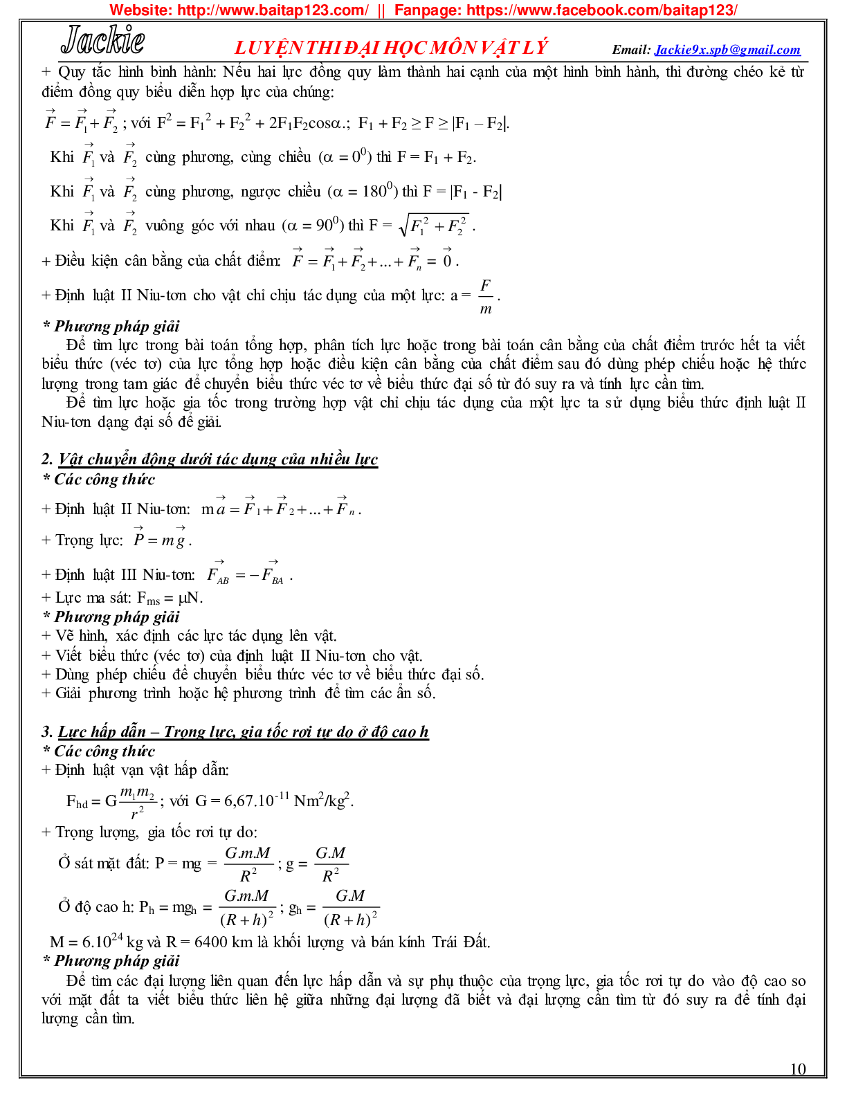 Hệ thống lý thuyết và các dạng bài tập môn Vật lý lớp 10 (trang 10)