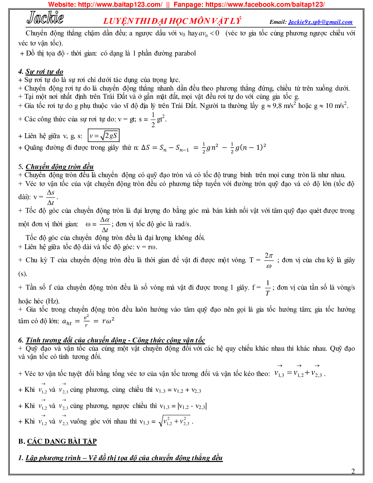 Hệ thống lý thuyết và các dạng bài tập môn Vật lý lớp 10 (trang 2)