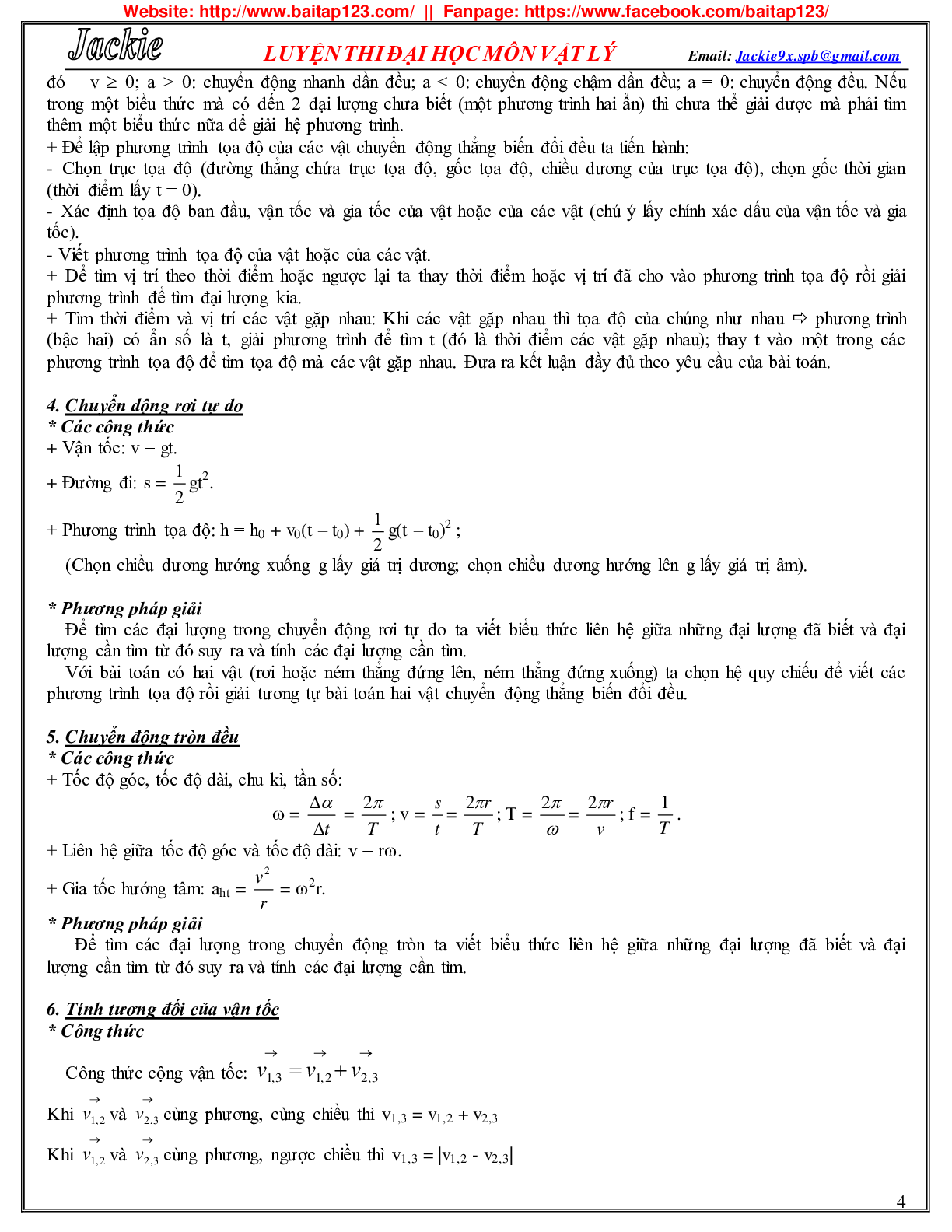 Hệ thống lý thuyết và các dạng bài tập môn Vật lý lớp 10 (trang 4)