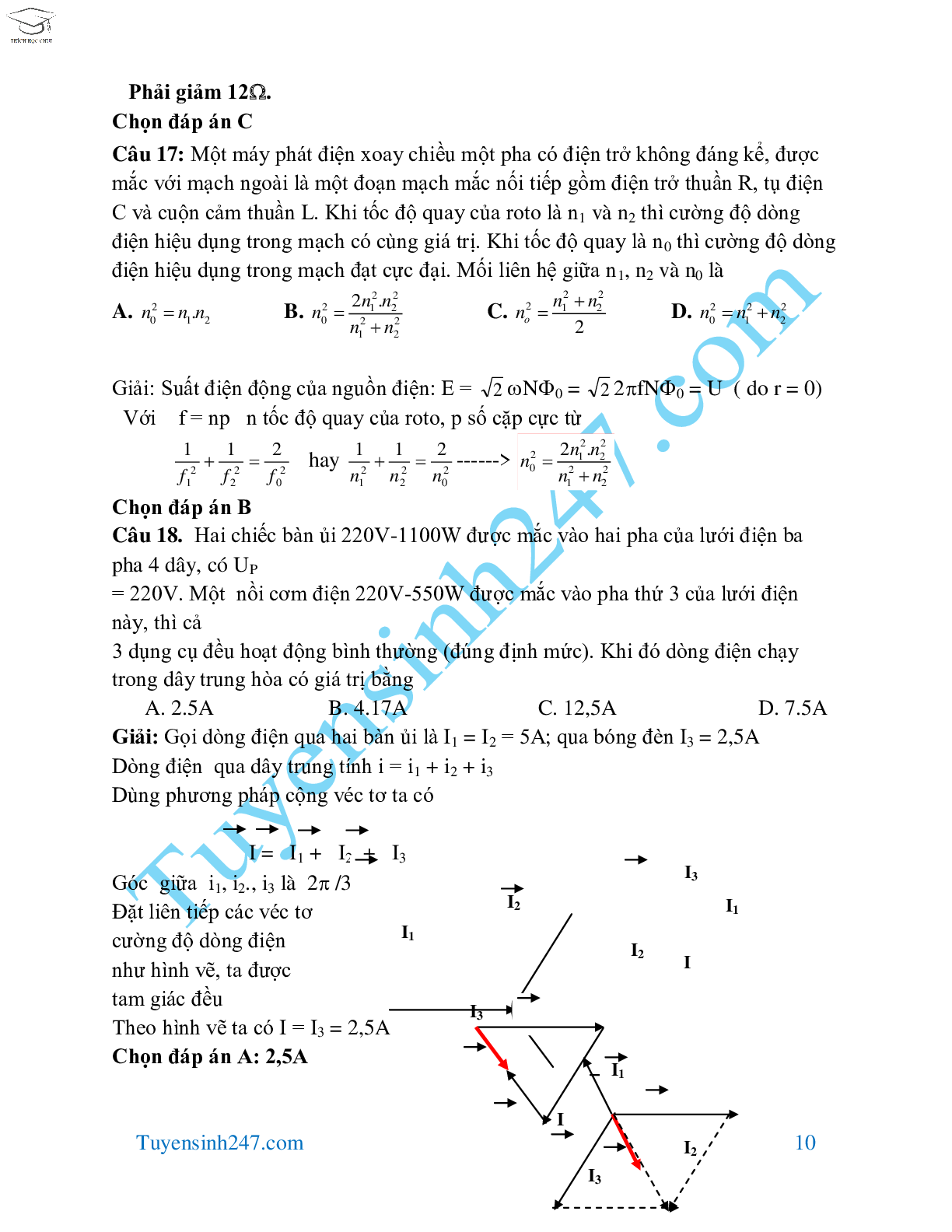 70 bài tập dòng điện xoay chiều hay và khó môn Vật Lý lớp 12 (trang 10)