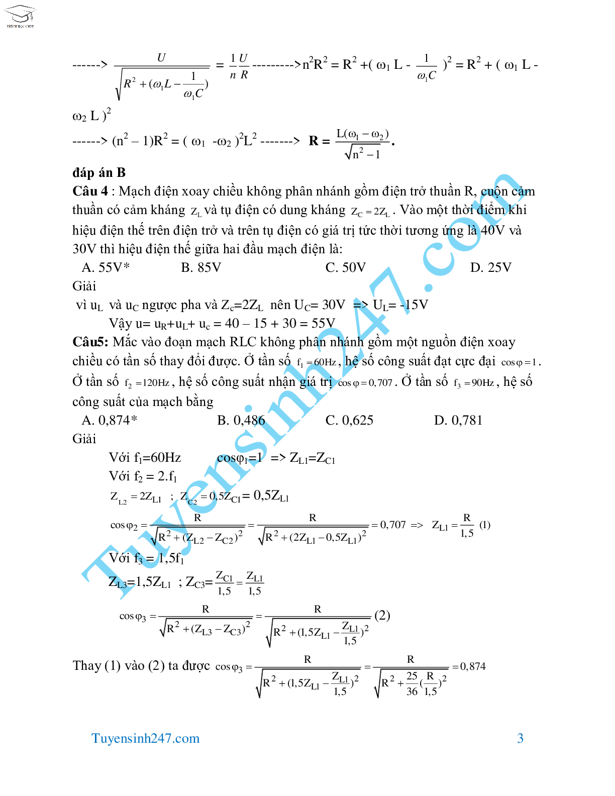 70 bài tập dòng điện xoay chiều hay và khó môn Vật Lý lớp 12 (trang 3)