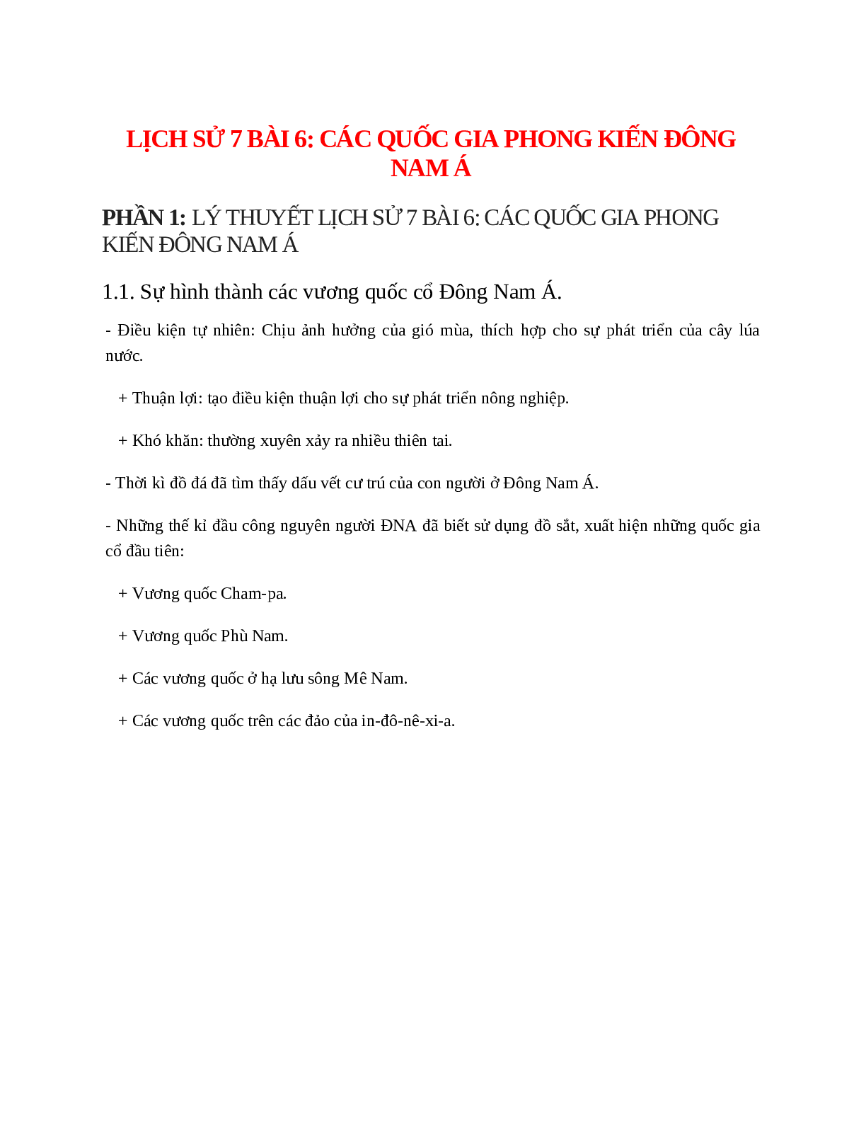 Lịch Sử 7 Bài 6 (Lý thuyết và trắc nghiệm): Các quốc gia phong kiến Đông Nam Á (trang 1)