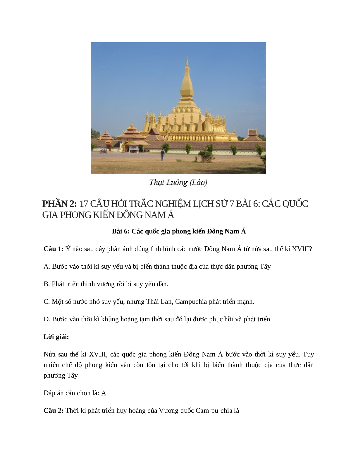Lịch Sử 7 Bài 6 (Lý thuyết và trắc nghiệm): Các quốc gia phong kiến Đông Nam Á (trang 6)