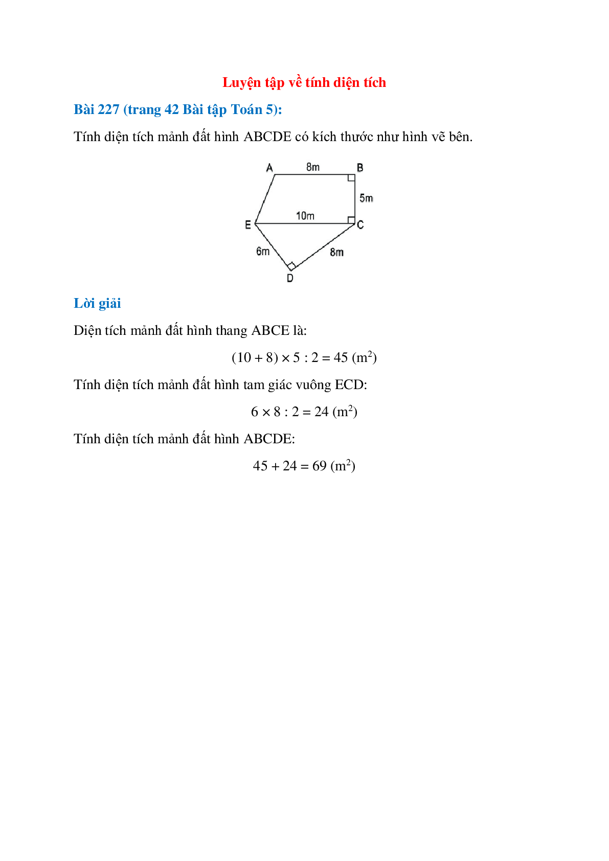 Tính diện tích mảnh đất hình ABCDE (trang 1)