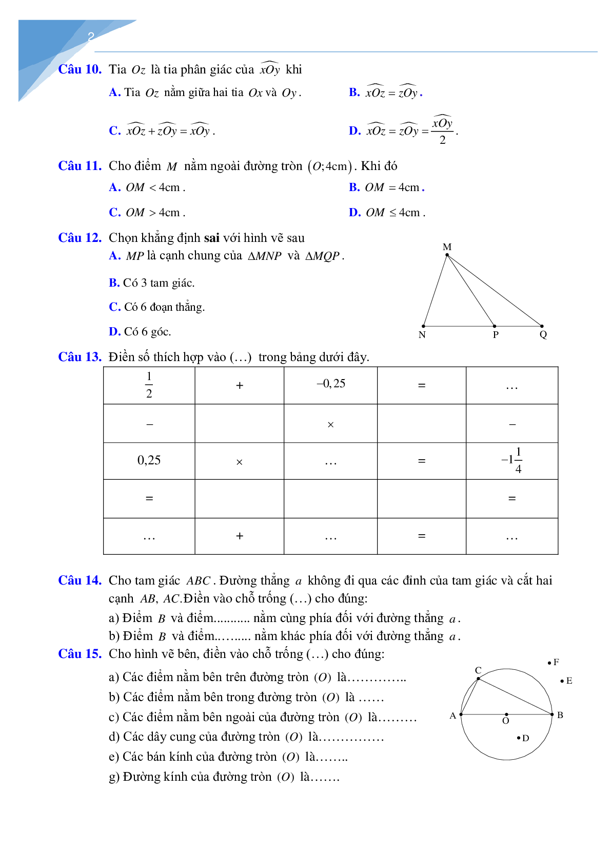 Đề cương học kì 2 môn toán lớp 6 Hà Nội (trang 2)