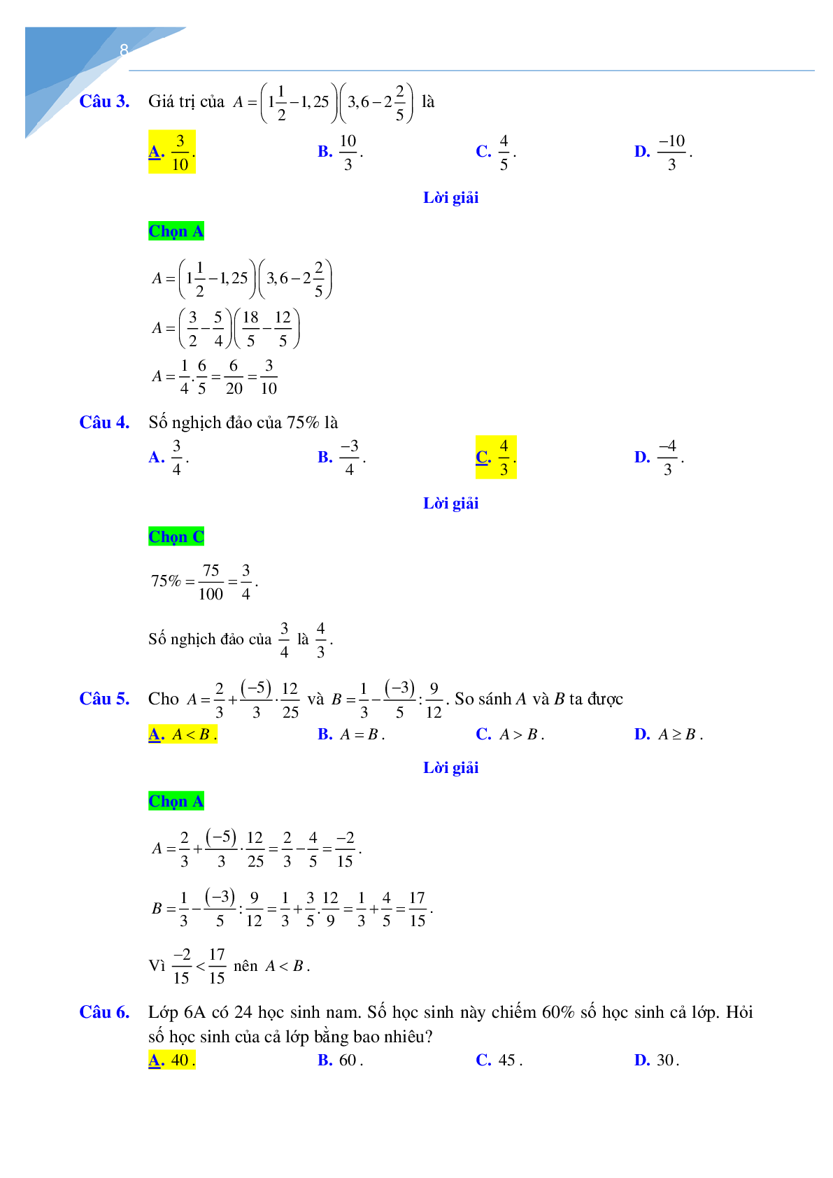 Đề cương học kì 2 môn toán lớp 6 Hà Nội (trang 8)