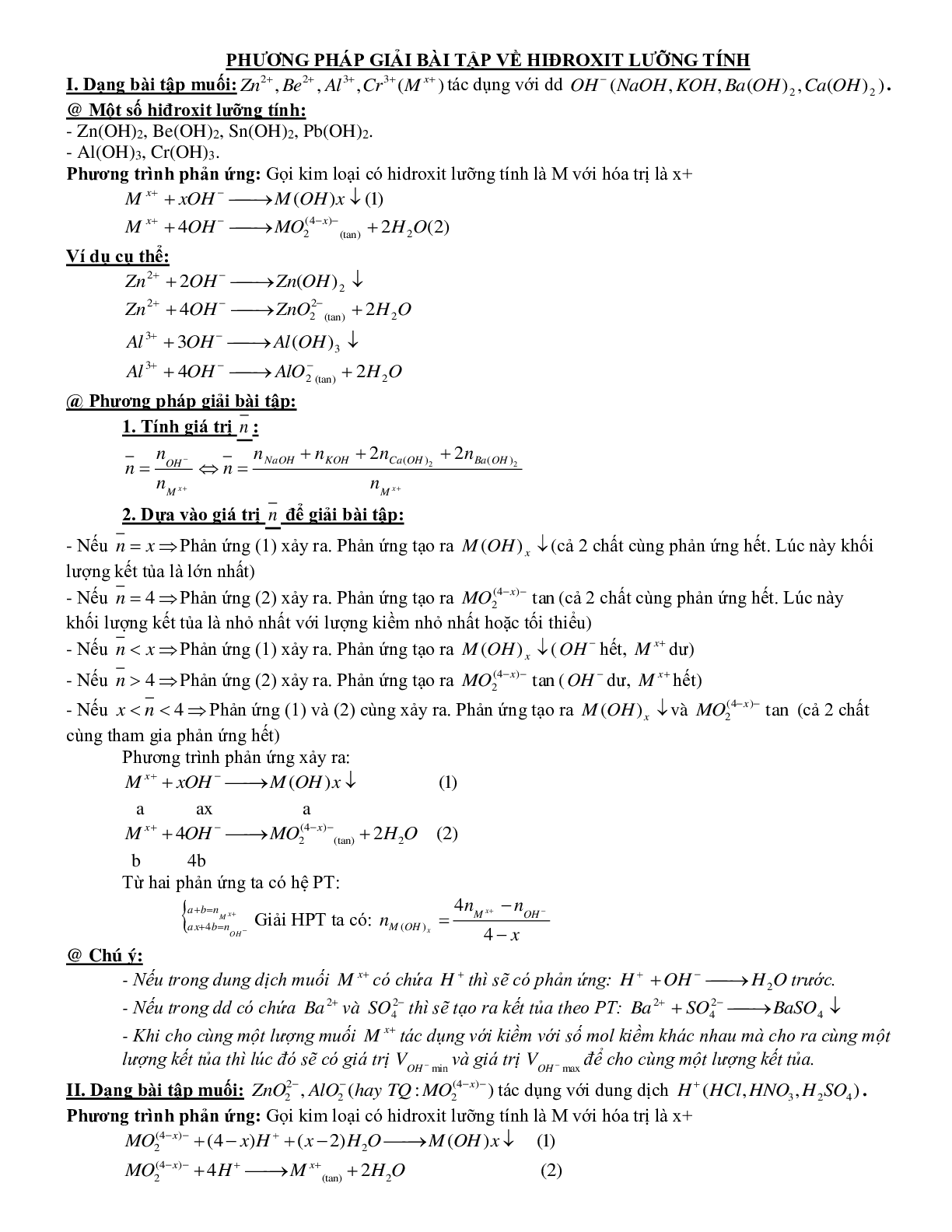 Bài tập về hidroxit lưỡng tính có đáp án, chọn lọc (trang 1)