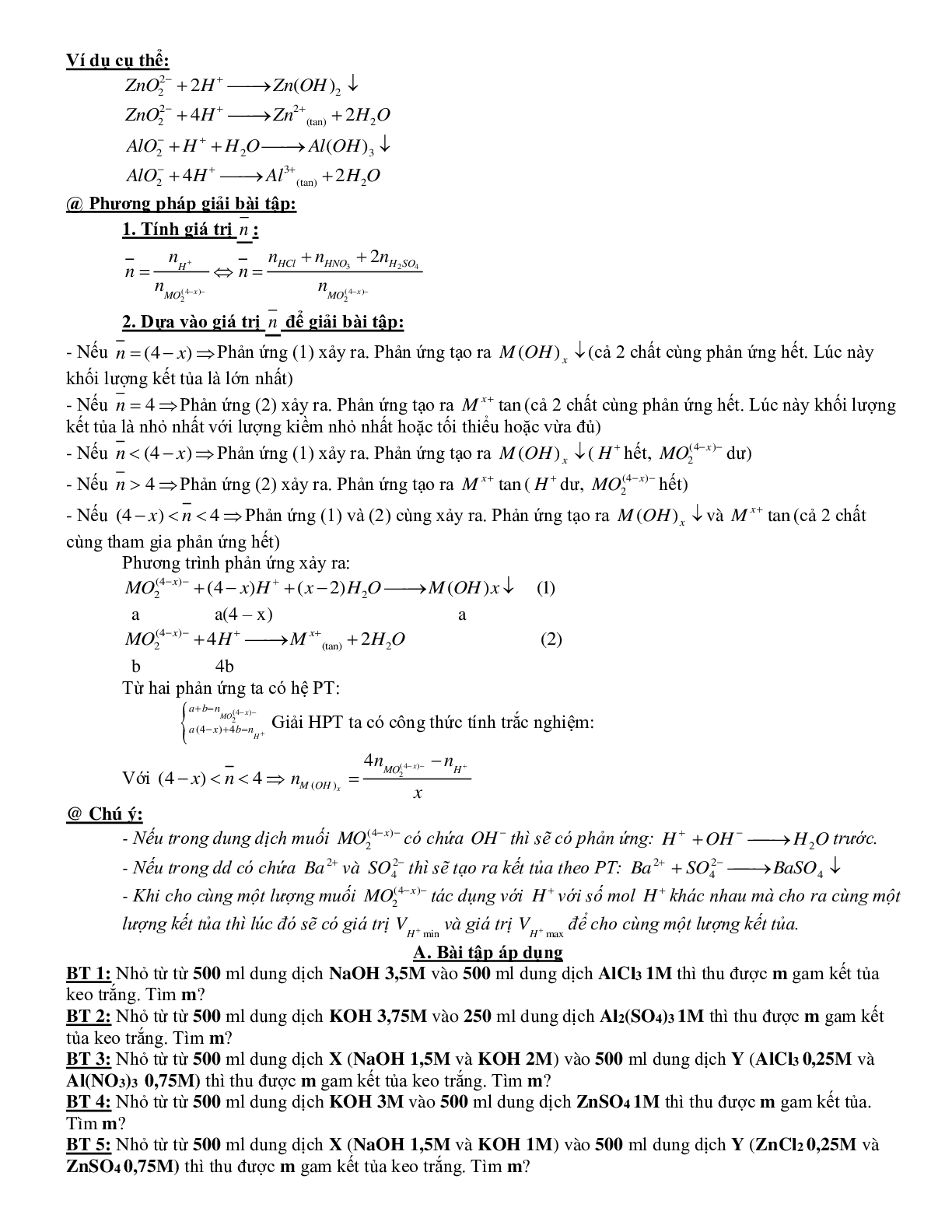 Bài tập về hidroxit lưỡng tính có đáp án, chọn lọc (trang 2)
