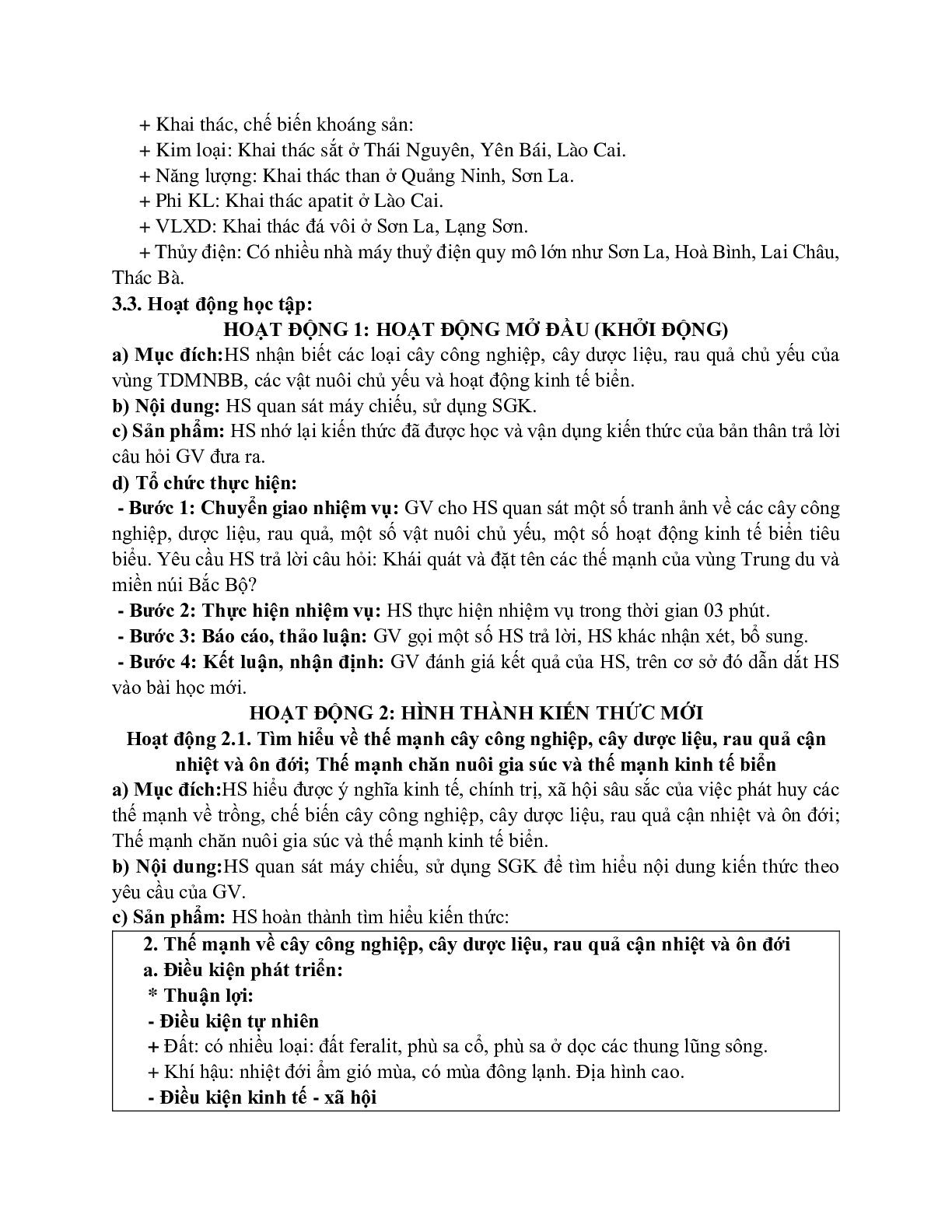 Giáo án Địa lí 12 Bài 32 Vấn đề khai thác thế mạnh ở trung du và miền núi Bắc Bộ (tiết 2) mới nhất (trang 2)