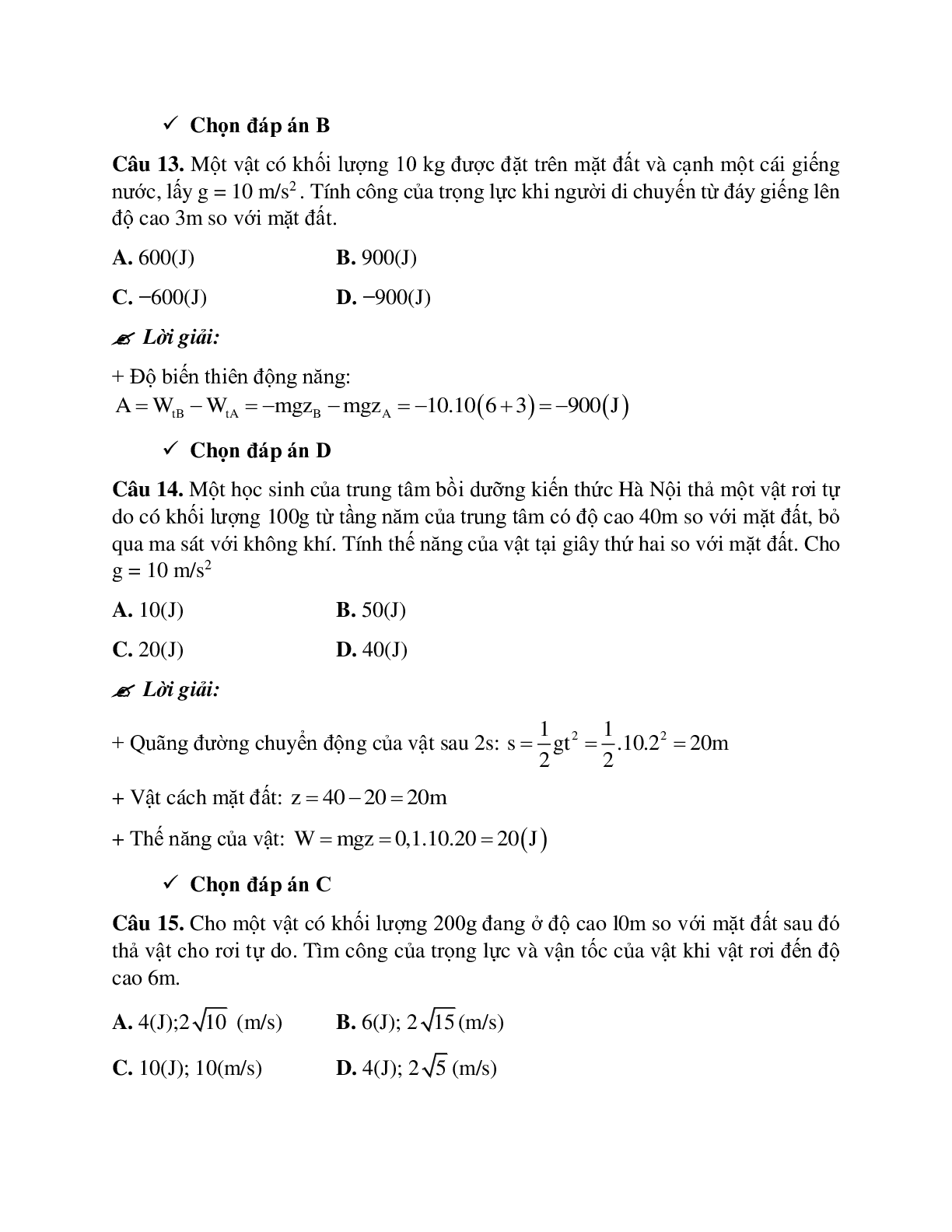 Bài tập về thế năng trọng trường - Thế năng đàn hồi chọn lọc (trang 10)