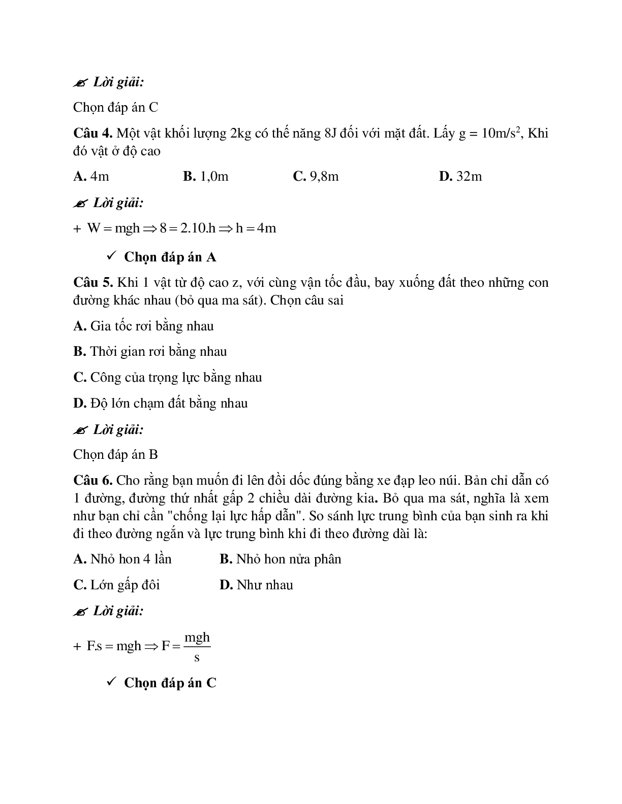 Bài tập về thế năng trọng trường - Thế năng đàn hồi chọn lọc (trang 7)