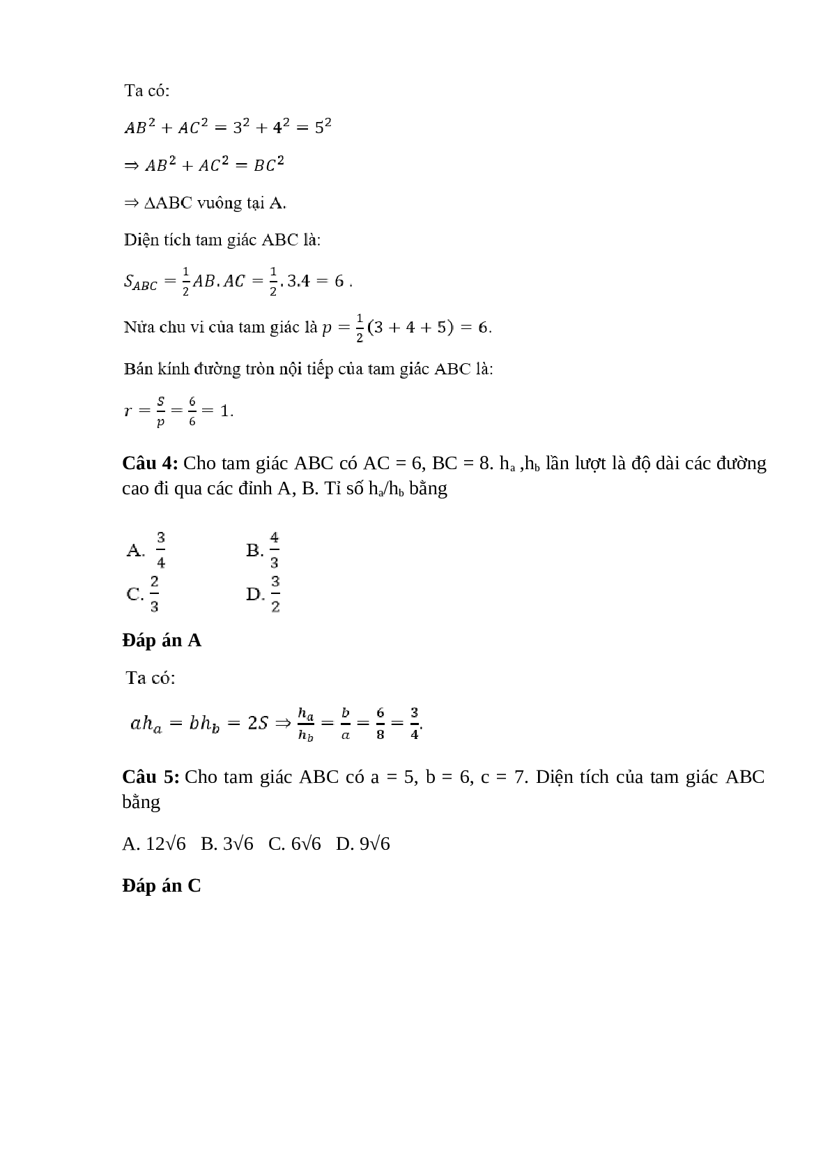 22 Bài tập nâng cao Hệ thức lượng trong tam giác lớp 10 có đáp án (trang 2)