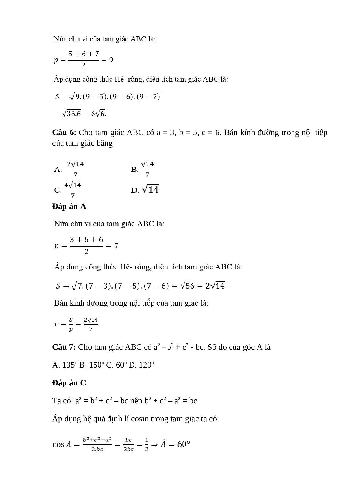 22 Bài tập nâng cao Hệ thức lượng trong tam giác lớp 10 có đáp án (trang 3)